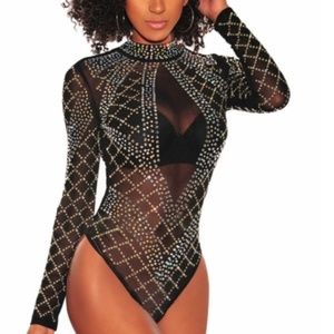 Rhinestone Studded Mesh Bodysuit